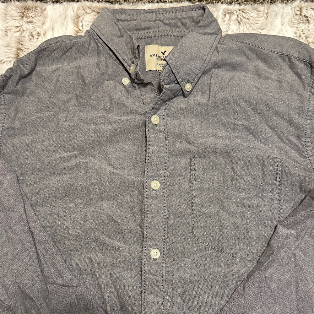 American Eagle Outfitters Men's Charcoal Button Down Shirt